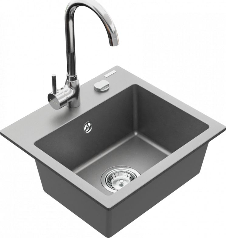 Zlewozmywak Mexen Mexen Milo zlewozmywak granitowy 1-komorowy z baterią kuchenną Telma, szary - 6505-71-670200-00