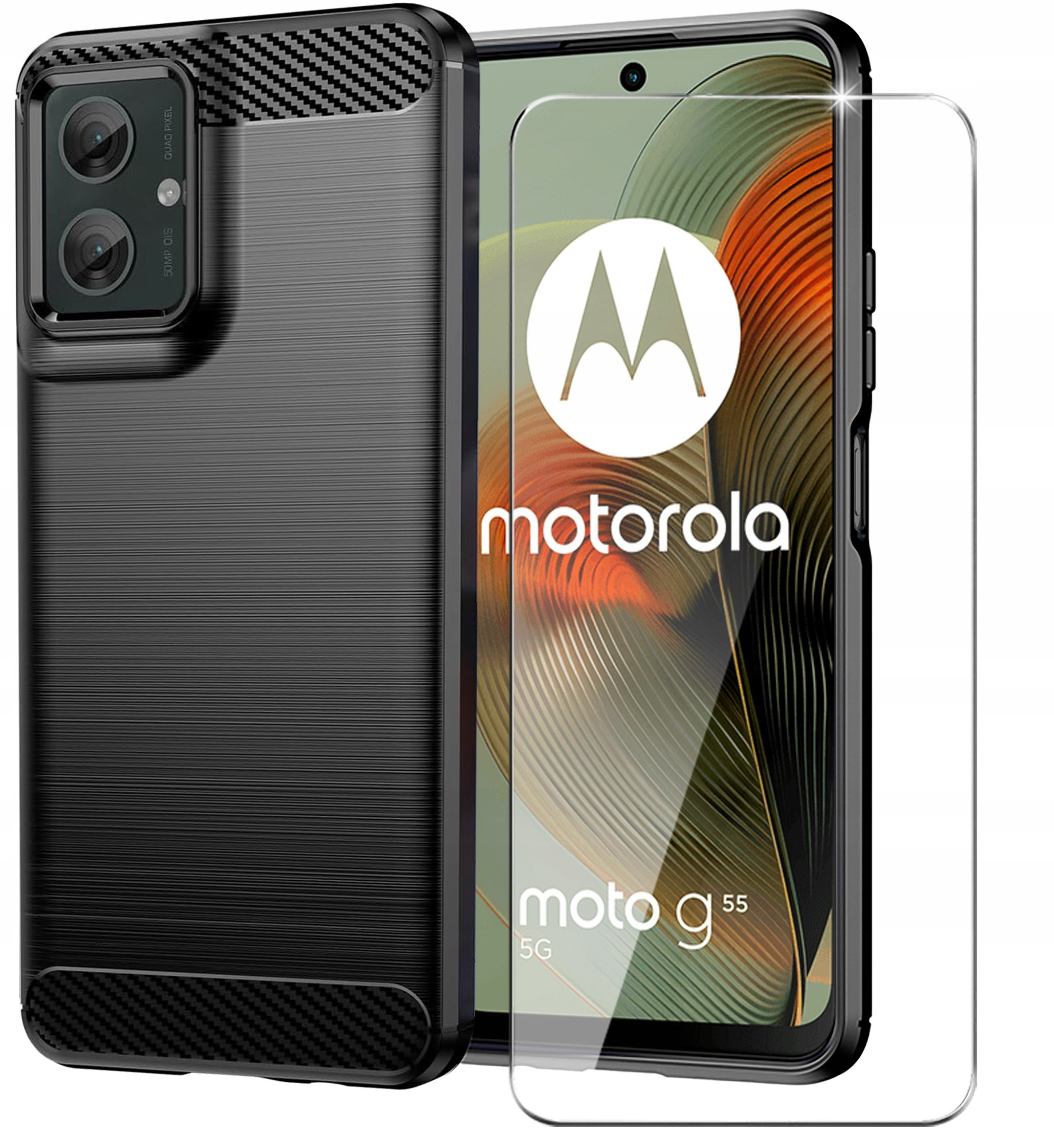 Etui do Motorola Moto G55 5G Pancerne Carbon CASE + Szkło OCHRONNE 9H