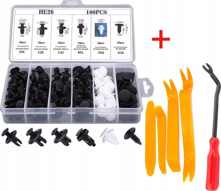 SPINKI KOŁKI KLIPSY SAMOCHODOWE DO TAPICERKI AUTA 100SZT ZESTAW