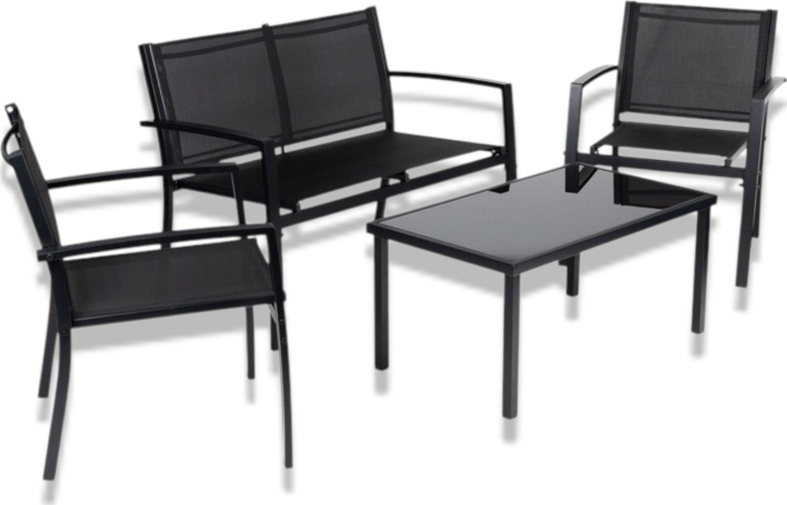 KOMPLET Mebli Ogrodowych 2 Krzesła + Szklany Stół + Ławka