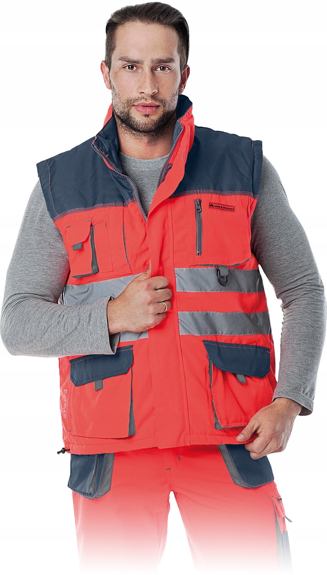LH-FMNX-V - Bezrękawnik ocieplany FORMEN - czerwono-granatowo-szary 3XL