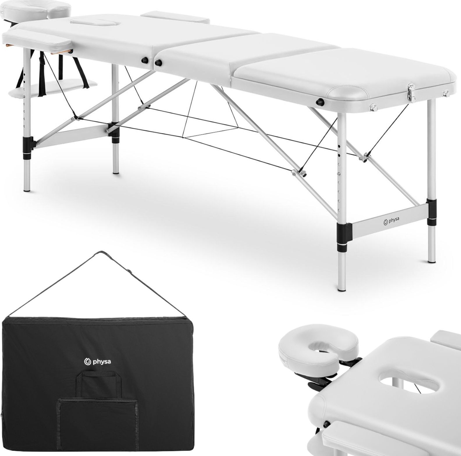 Physa Przenośne składane łózko stół do masażu do 180kg Bordeux białe Przenośne składane łózko stół do masażu do 180kg Bordeux białe