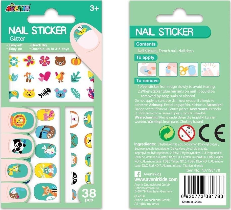 Avenir Naklejki na paznokcie - Zwierzęta brokat