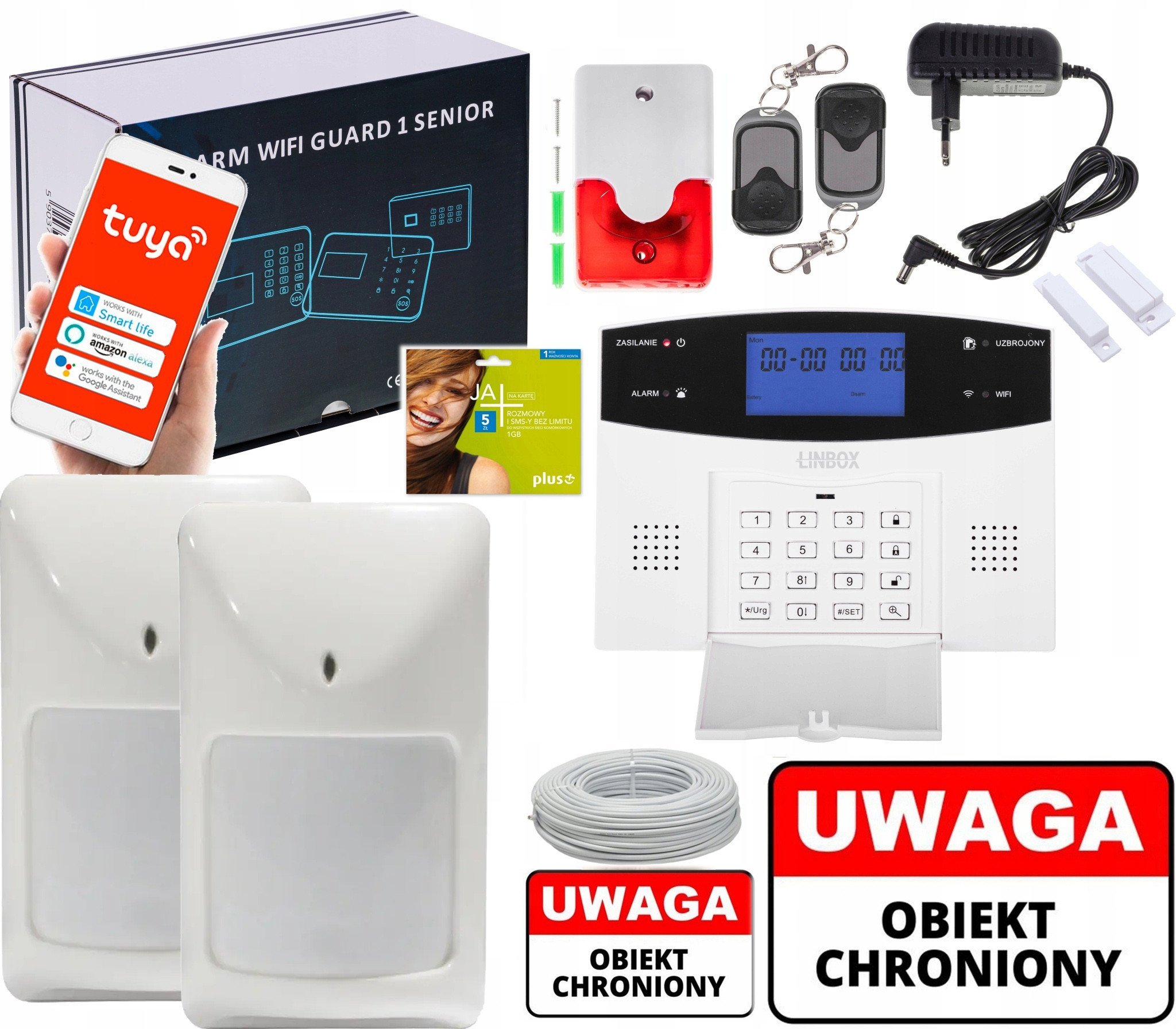 PRZEWODOWY ALARM LCD GSM APP TUYA SENIOR GUARD 1 2PIR