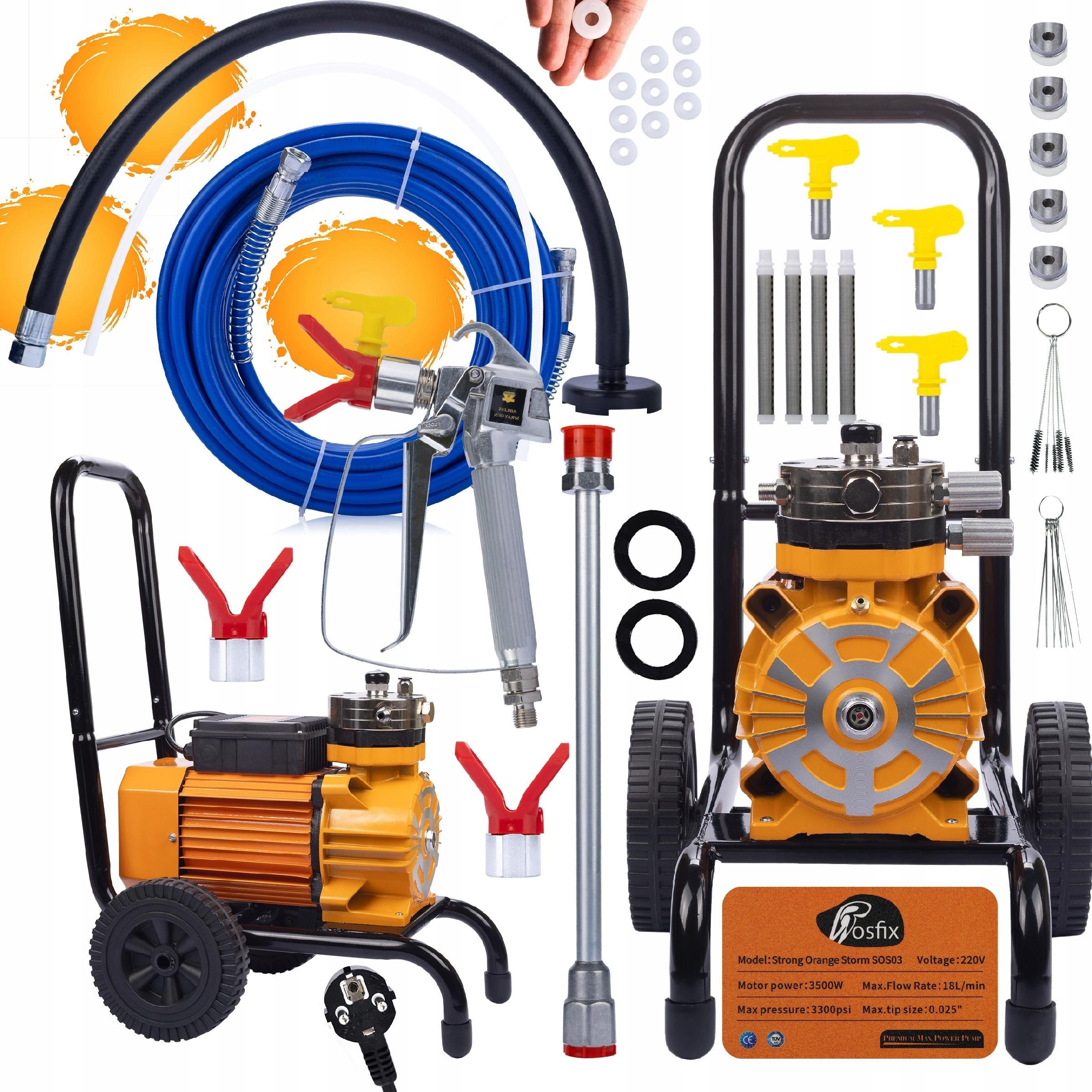 Rosfix Agregat malarski Rosfix Strong Orange Storm SOS03 3500W 22MPA 18L/min zestaw akcesoriów malarskich