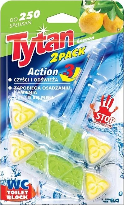 Tytan Kostka Toaletowa do WC Action 3 Lemon 2x40g