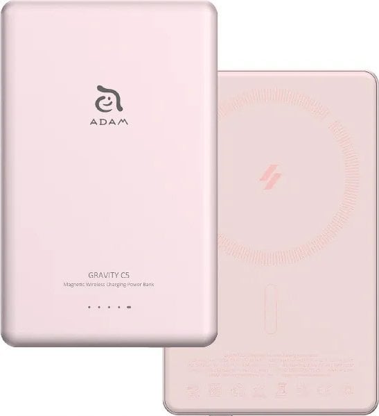 Powerbank Adam Elements Gravity C5 - magnetyczny powerbank bezprzewodowy 5000 mAh różowy