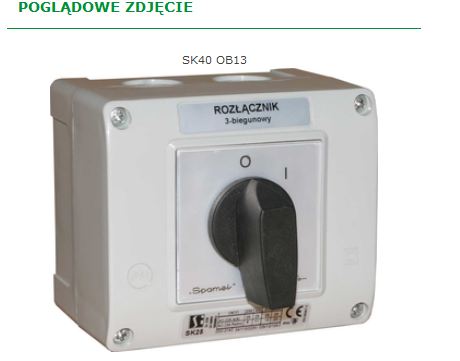 Spamel Łącznik krzywkowy 40A 3-biegunowy w obudowie OB13 - SK40-2.8211OB13