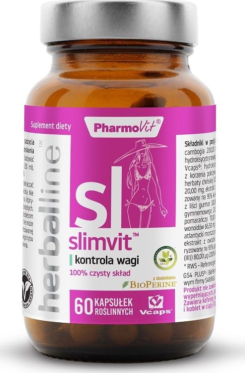 Pharmovit Slimvit Herballine 60 Kaps. Pharmovit Kontrola Wagi Czarny Pieprz Bioperine Garcinia Cambogia Gurmar Gorzka Pomarańcza Kelp