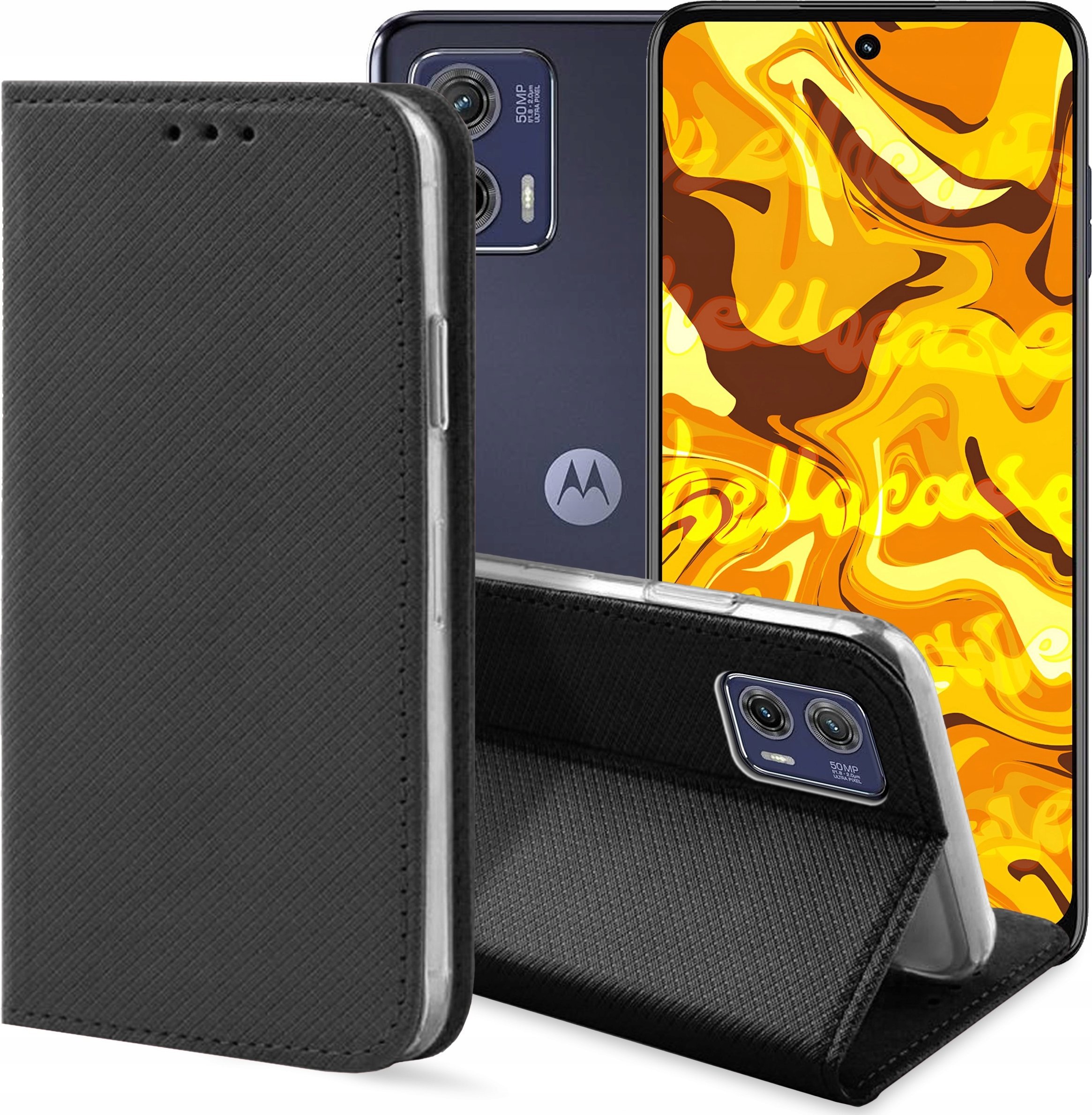 Hello Case ETUI Z KLAPKĄ DO MOTOROLA MOTO G73 CZARNE ZAMYKANE MAGNETYCZNE KABURA FLIP