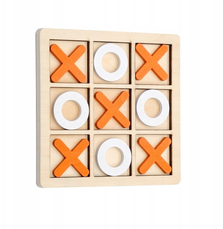 GRA KÓŁKO I KRZYŻYK dla DZIECI Drewniana KOLOROWA 14x14cm Pomarańczowa