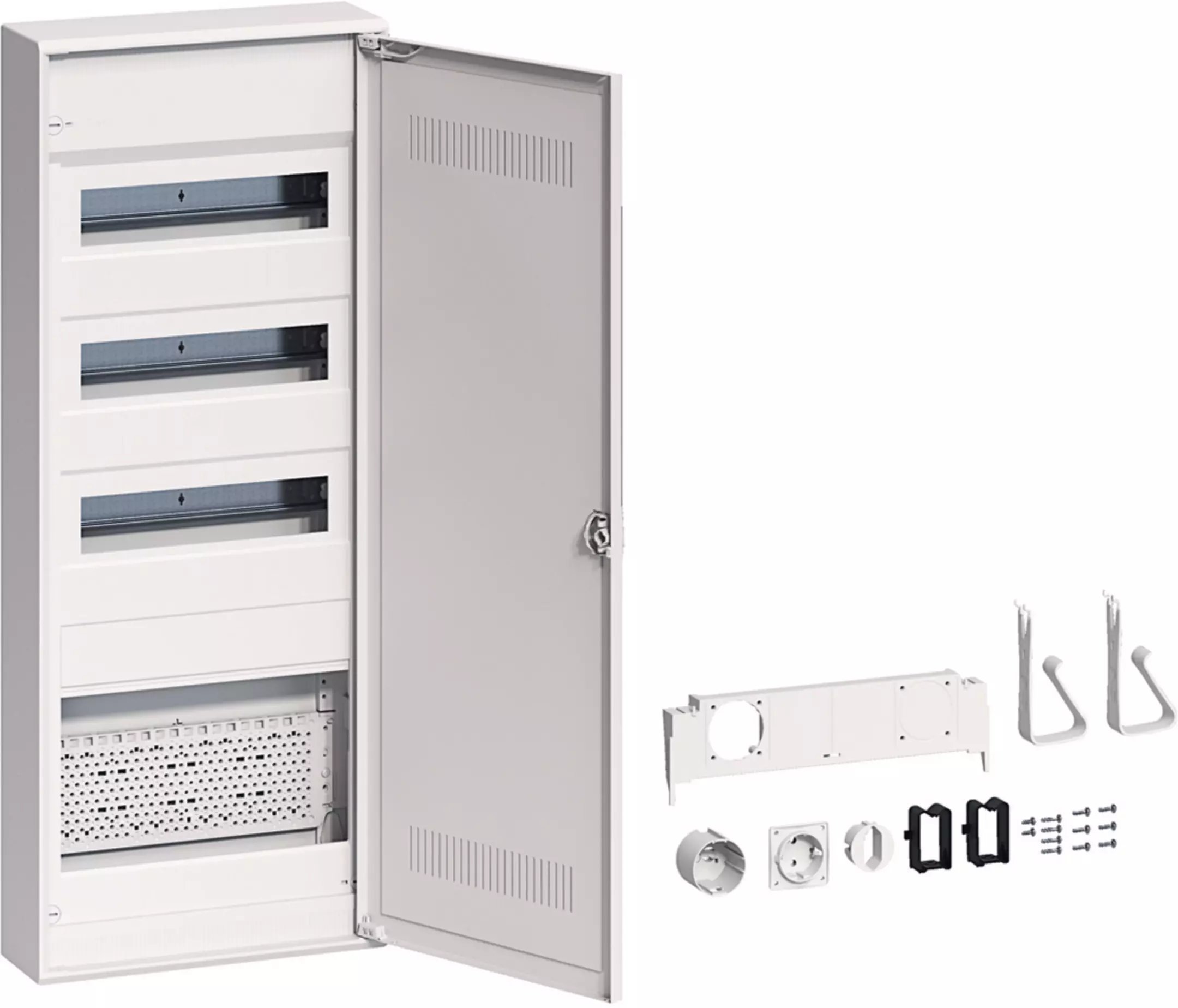 Rozdzielnica hybrydowa natynkowa 36 moduły 5-rzędowa 1x płyta 1x gniazdo drzwi plastikowe Volta VA603WWH