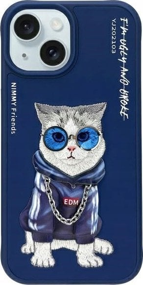 Nimmy case iPhone 15 6.1" blue/blue Glasses Cool Cat
