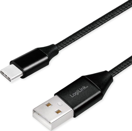 Kabel USB LogiLink USB-A - USB-C 1 m Czarny (CU0140)