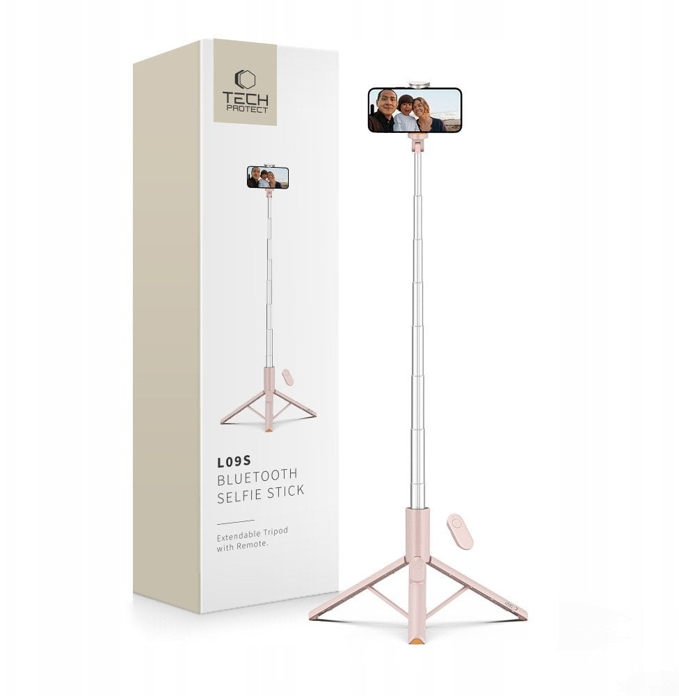 TECH-PROTECT L09S BLUETOOTH SELFIE STICK TRIPOD PINK
