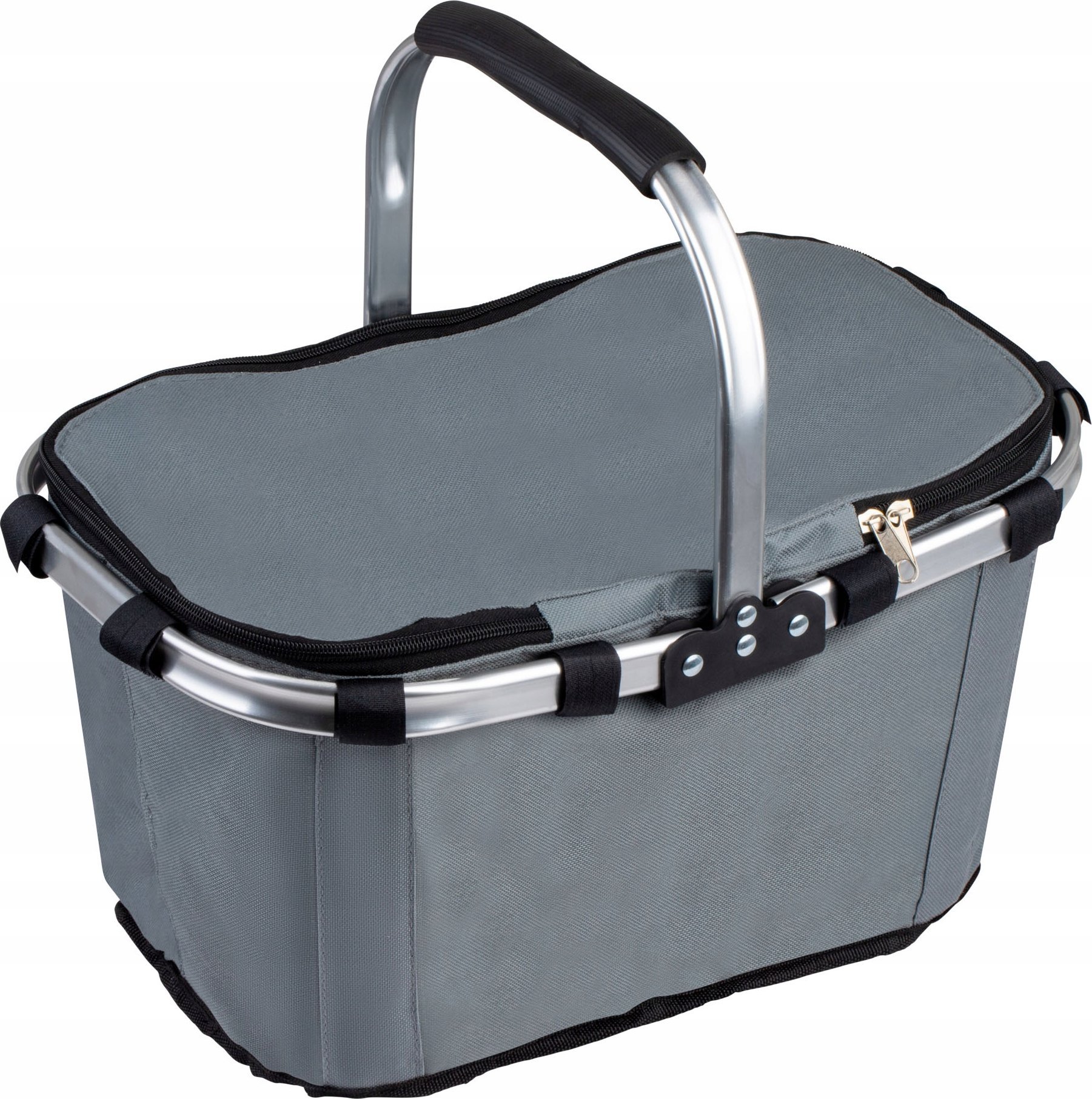 SKŁADANY KOSZYK TERMICZNY PIKNIKOWY NA ZAKUPY PLAŻĘ Z 1 UCHWYTEM - WODOODPORNY, SZARY