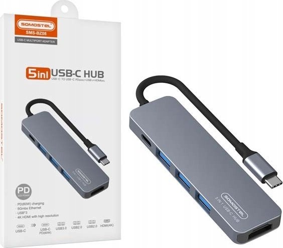 Adapter USB Verbatim ADAPTER HOST USB SOMOSTEL SMS-BZ08 PD 60W 1XTYP-C 2XUSB 2.0 1XUSB 3.0 1xHDMI DEX HUB>