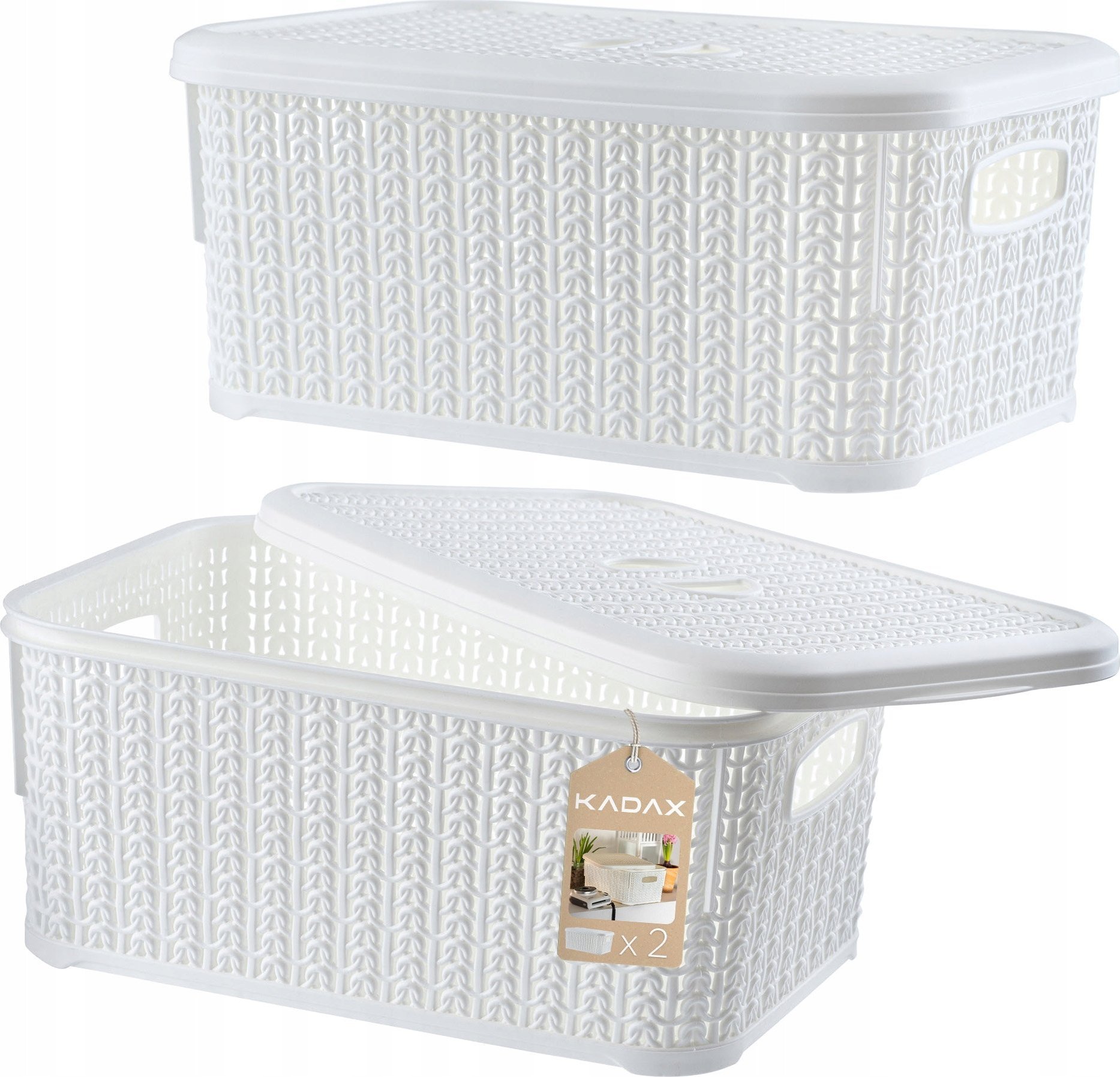 Kosz na pranie Kadax KADAX Koszyk Kosz 6L Pojemnik Z Pokrywą Biały 2szt