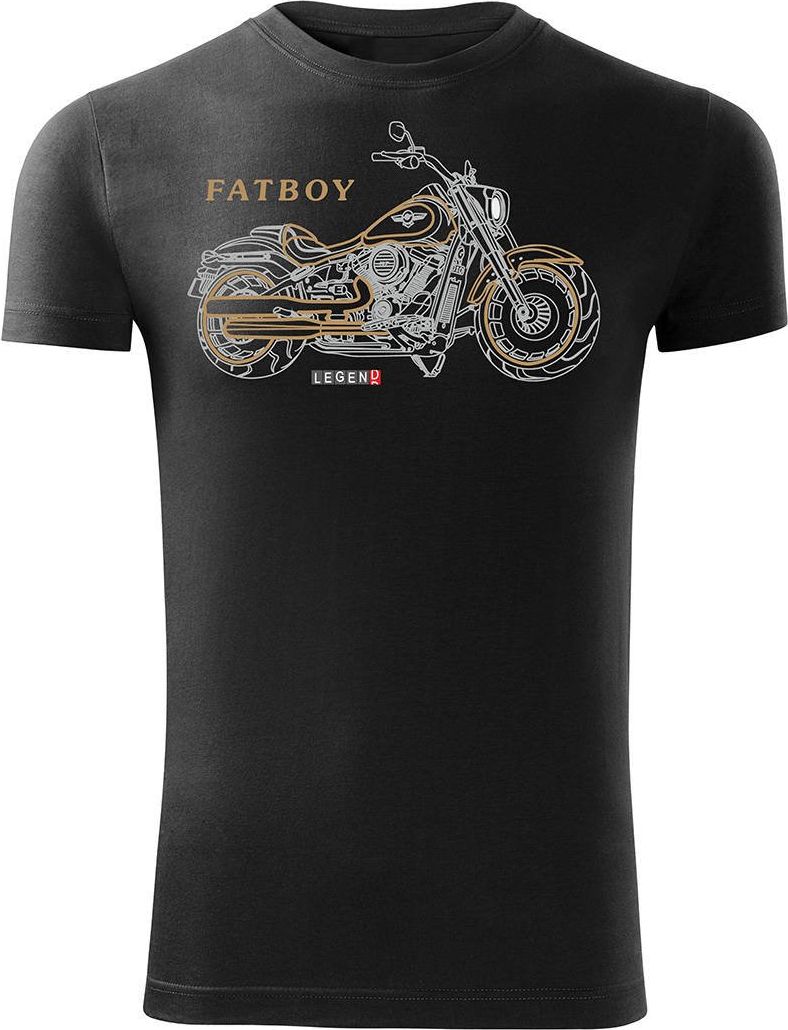 Topslang Koszulka motocyklowa z motocyklem HARLEY DAVIDSON FATBOY męska czarna SLIM XXL