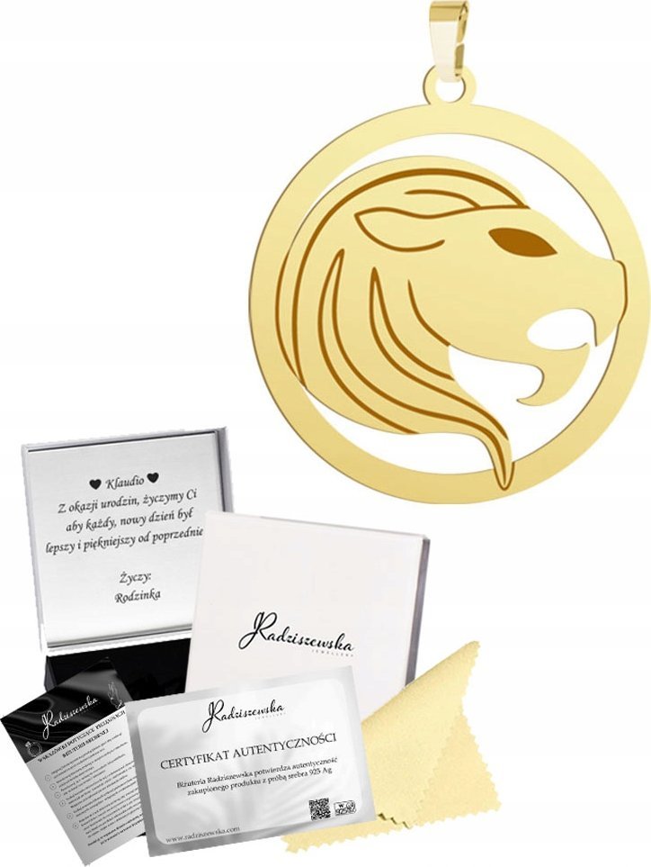 Radziszewska Jewellery Zawieszka Złota Znak Zodiaku LEW Srebro 925 Prezent Dedykacja Gratis