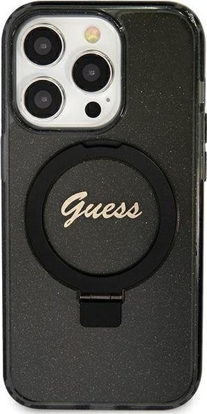 Guess Guess GUHMP12MHRSGSK iPhone 12/12 Pro 6.1" czarny/black hardcase Ring Stand Script Glitter MagSafe