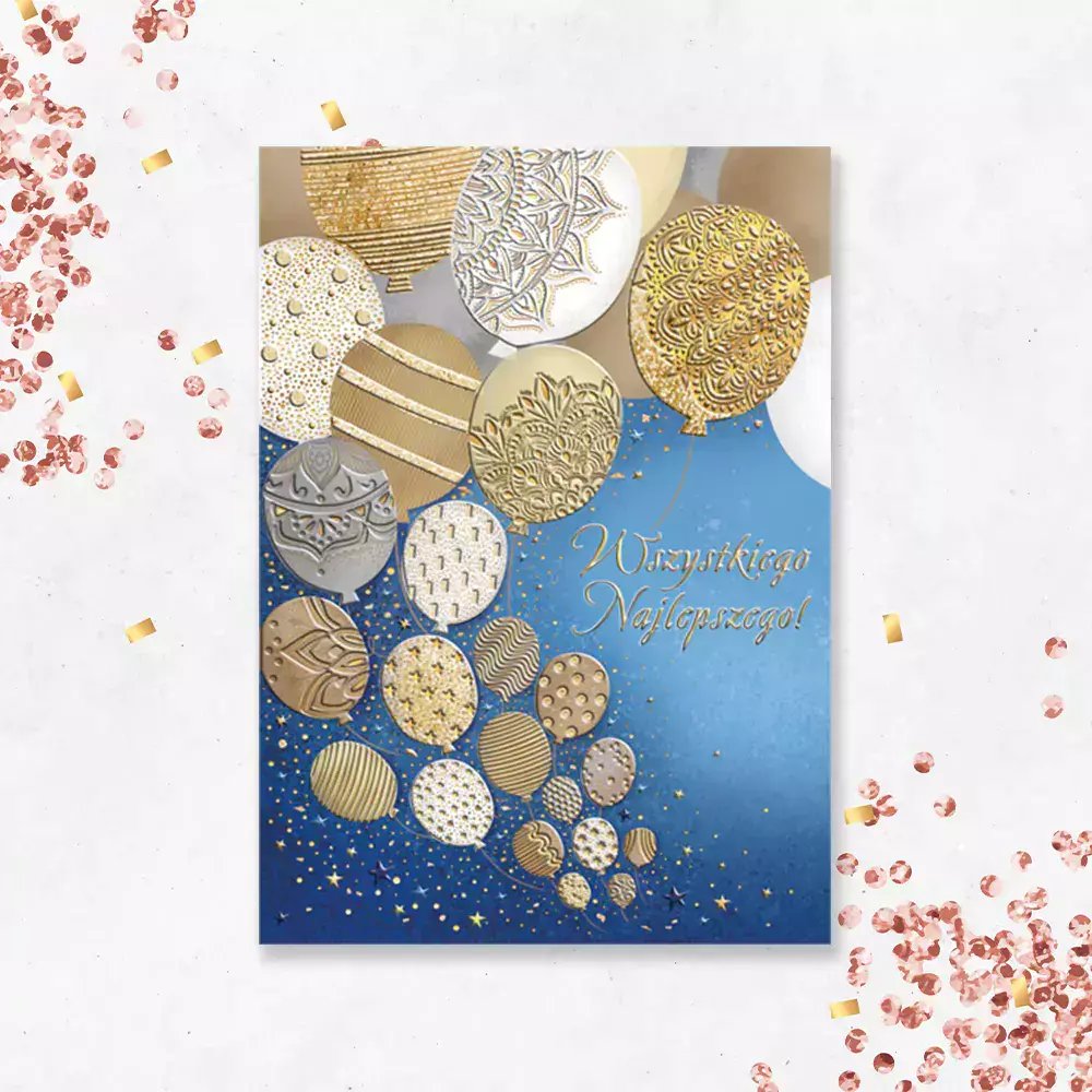 Karnet A5 Urodziny - Złote balony