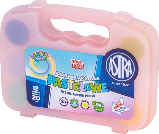 Astra Farby plakatowe 12 kolorów - 20 ml pastelowe walizka 301122007 mix cena za 1 szt