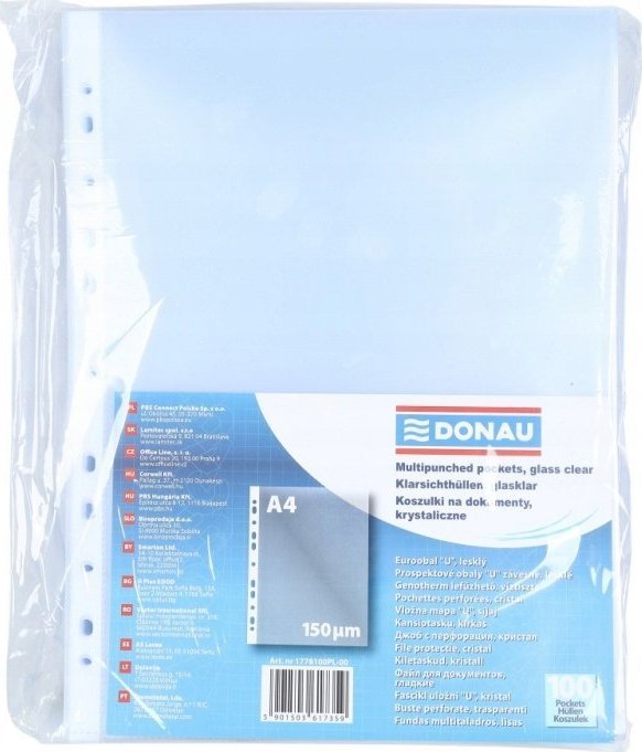 Donau Koszulki na dokumenty DONAU, PP, A4, krystal, 150mikr., 100szt.