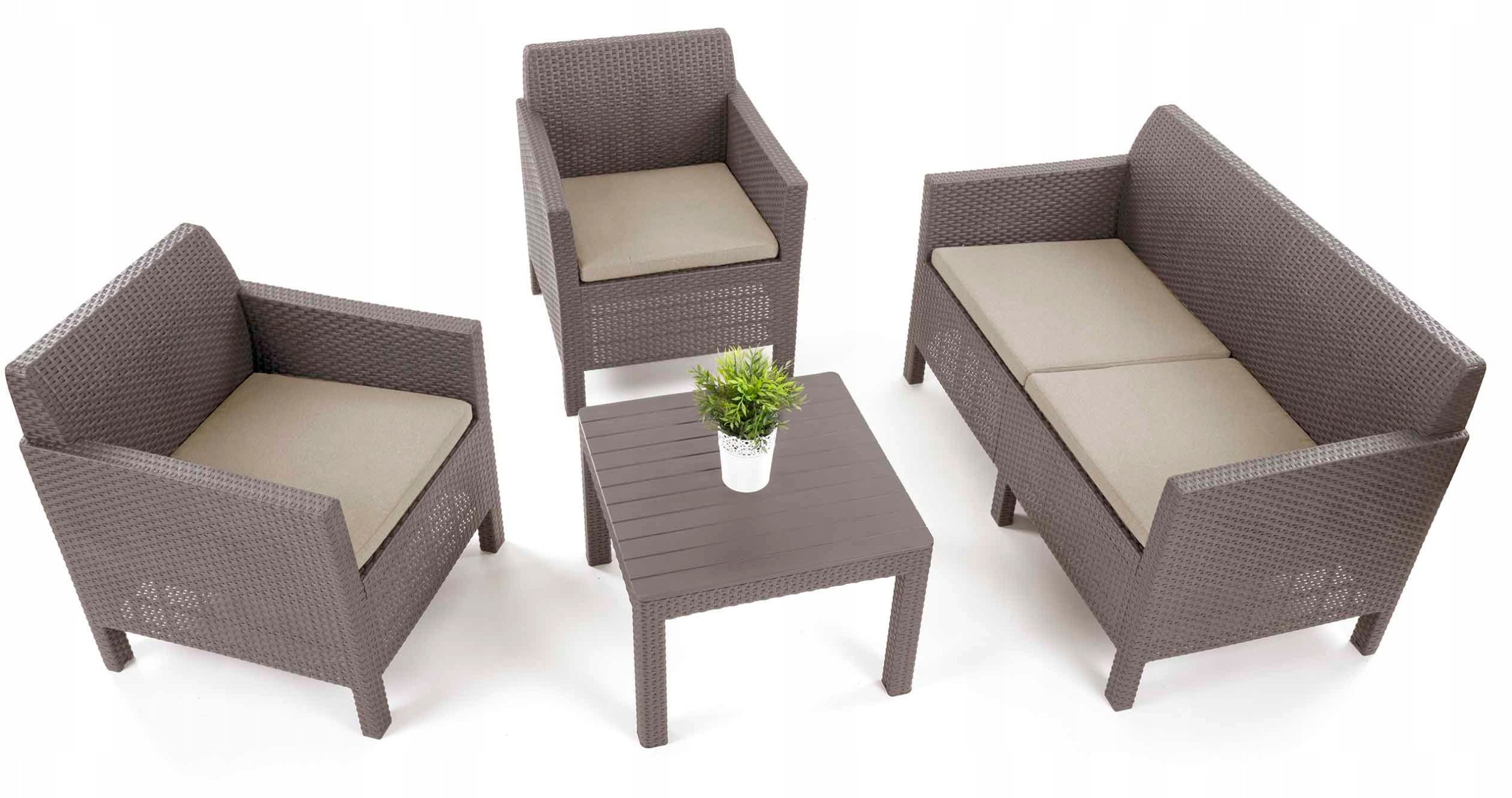 Komplet mebli ogrodowych Orlando Set dla 4 osób z imitacją rattanu cappuccino