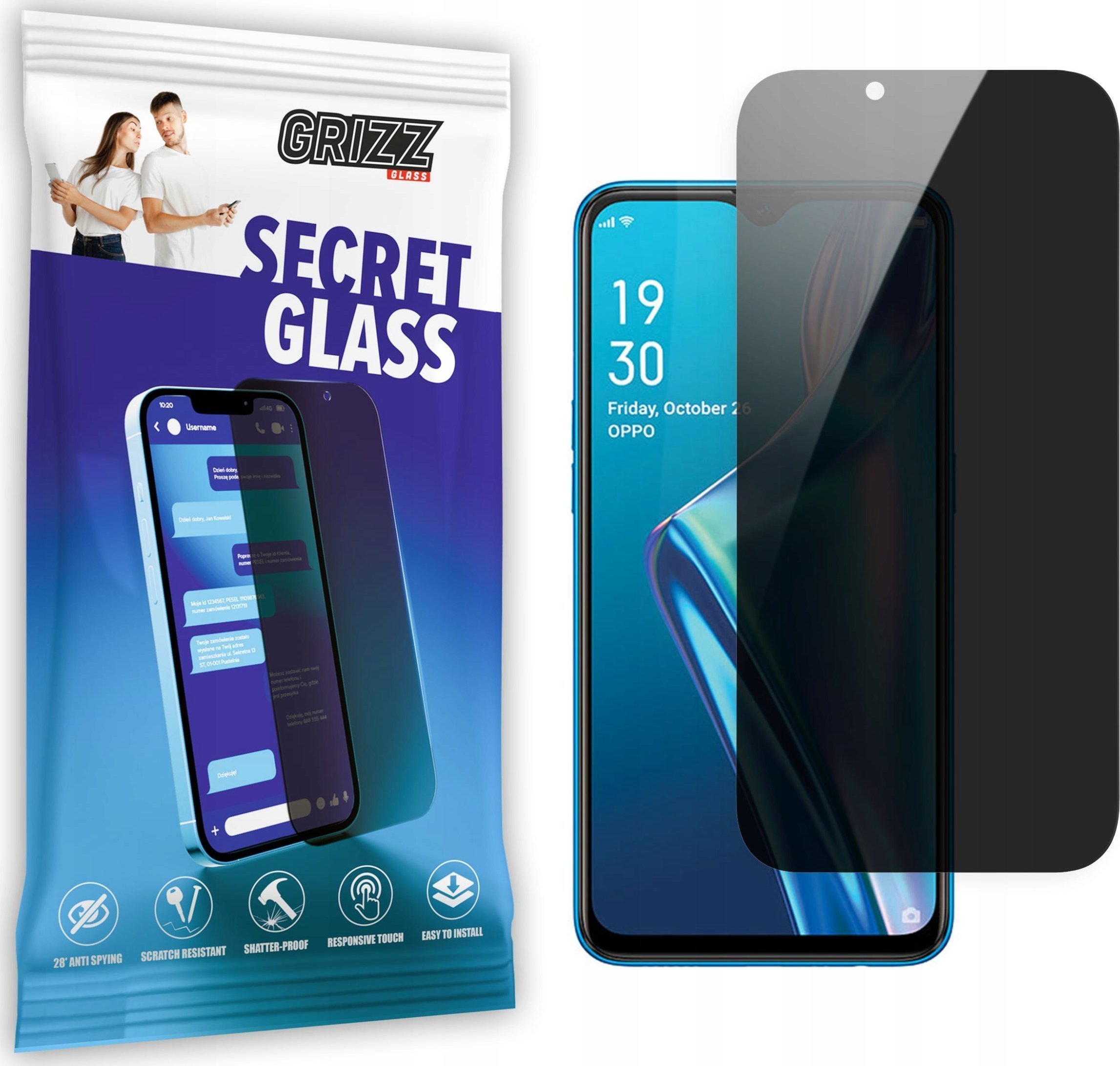 GrizzGlass Szkło prywatyzujące GrizzGlass SecretGlass Oppo A12