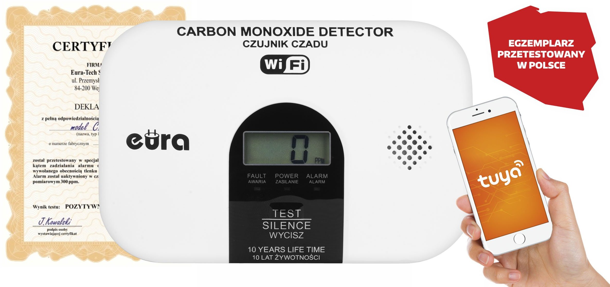 Czujnik czadu EURA CD-53A2v2300-TY/B Wi-Fi - certyfikat CNBOP-PiB