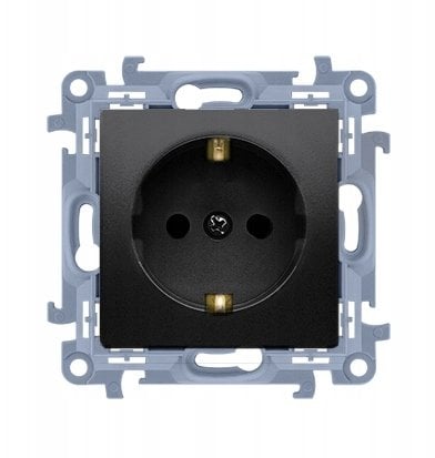 Simon 10 Gniazdo wtyczkowe Schuko pojedyncze z przesłonami (moduł) 16A, 250V, zaciski śrubowe czarny mat CGSZ1Z.01/49