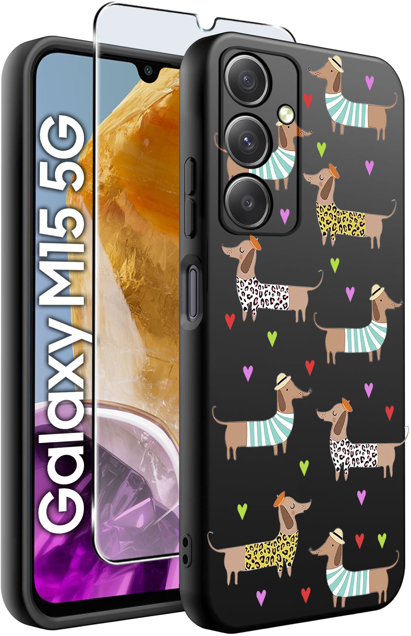 ETUI do Samsung M15 5G WZORY | SILIKONOWE MATT CASE + SZKŁO HARTOWANE 9H