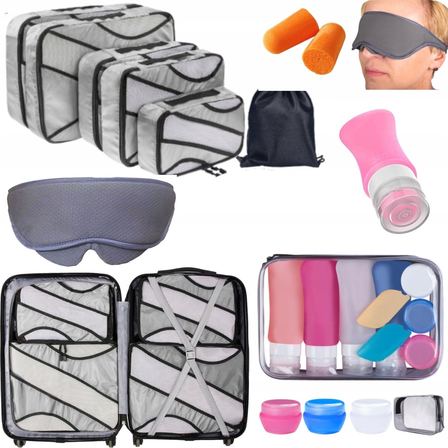 Set Podróży Organizery do Walizki Kosmetyczka Opaska zestaw