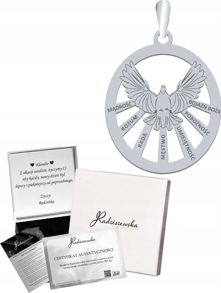 Radziszewska Jewellery Zawieszka Srebrna z Duchem Świętym 7 Darów Bierzmowanie Prezent GRAWER