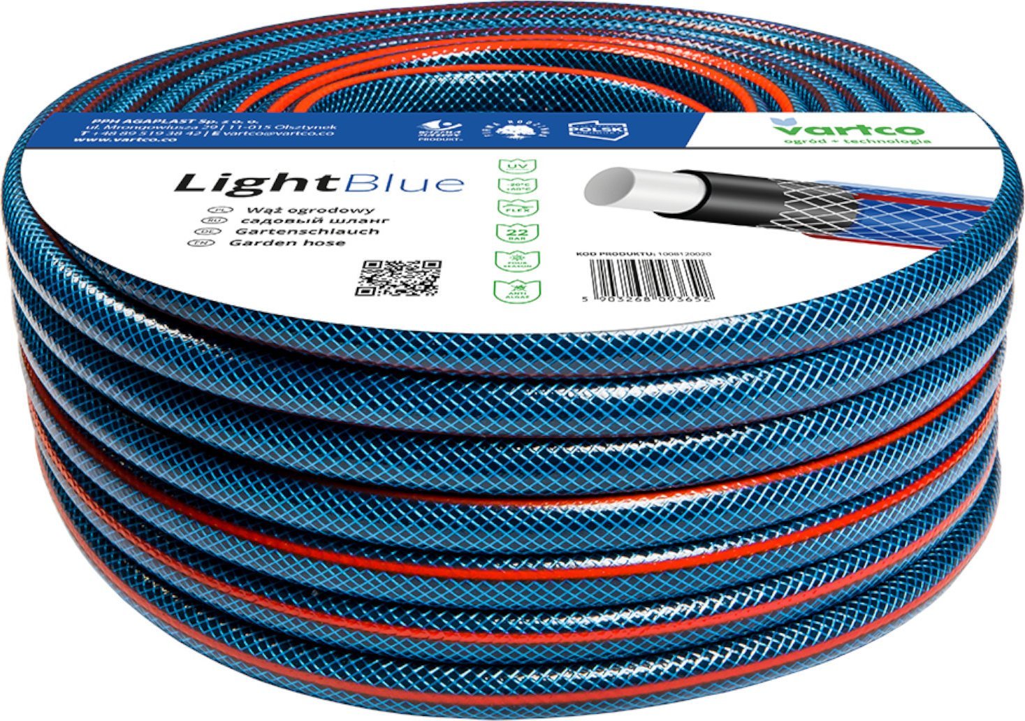 Vartco Garden hose 3/4" 50m 4-ply Vartco LIGHT BLUE 1008340050