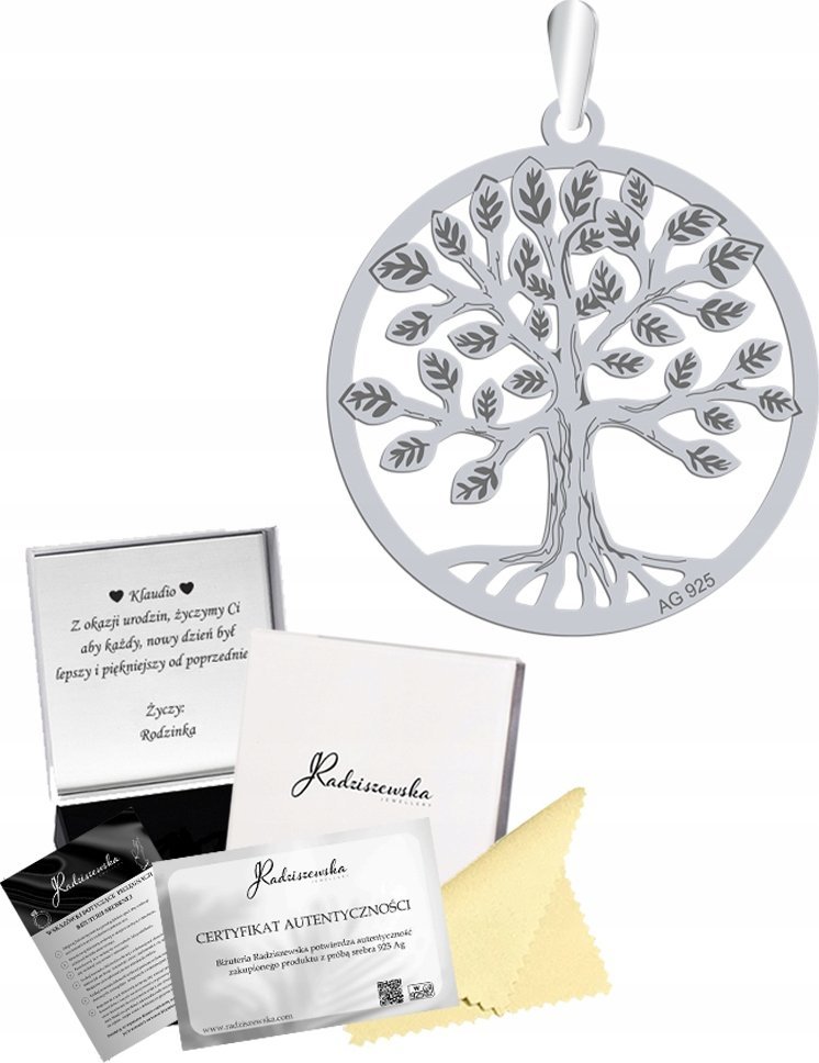 Radziszewska Jewellery Zawieszka Srebrna DRZEWKO SZCZĘŚCIA Wisiorek Prezent 925 ŻYCZENIA GRATIS
