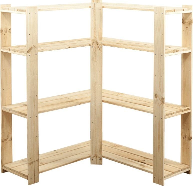 Wamar-Sosenka MAXI Regał Narożny Drewniany 115x85x30 cm 4 Półki ażurowe Surowy Drewno sosnowe Naturalny MAXI-3ZA+ / Wamar-Sosenka