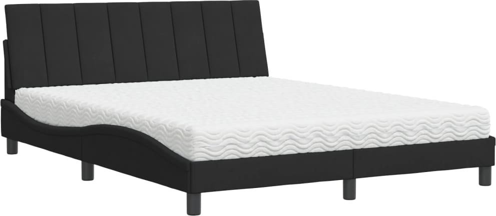 Łóżko z materacem, czarne, 160x200 cm, aksamit