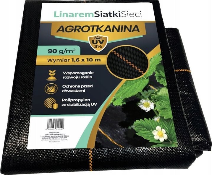 Linarem SiatkiSieci AGROTKANINA 90G 1,6x10m CZARNA AGROWŁÓKNINA UV 3%