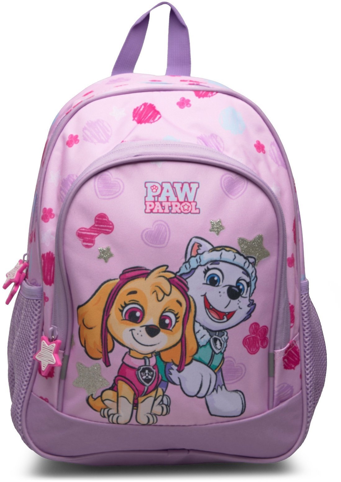 Euromic PAW PATROL GIRLS Backpack with 1 mesh side pocket, 300D polyester with glitter printed stars, 35 x 25 x 13 cm, approx. 10 liters