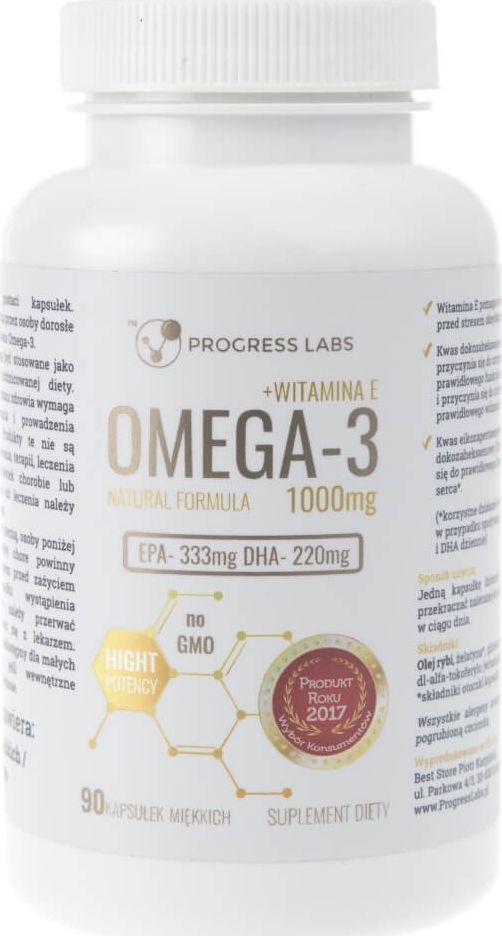 Progress Labs Progress Labs Omega-3 1000 mg + Witamine E - 90 kapsułek
