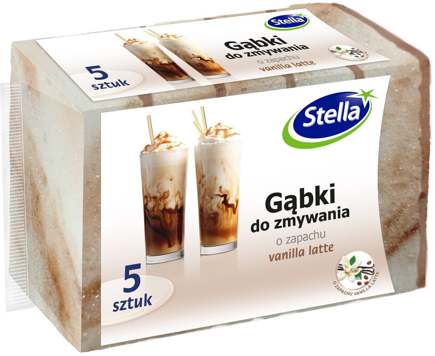 STELLA Gąbki do zmywania o zapachu VANILLA LATTE 5 sztuk