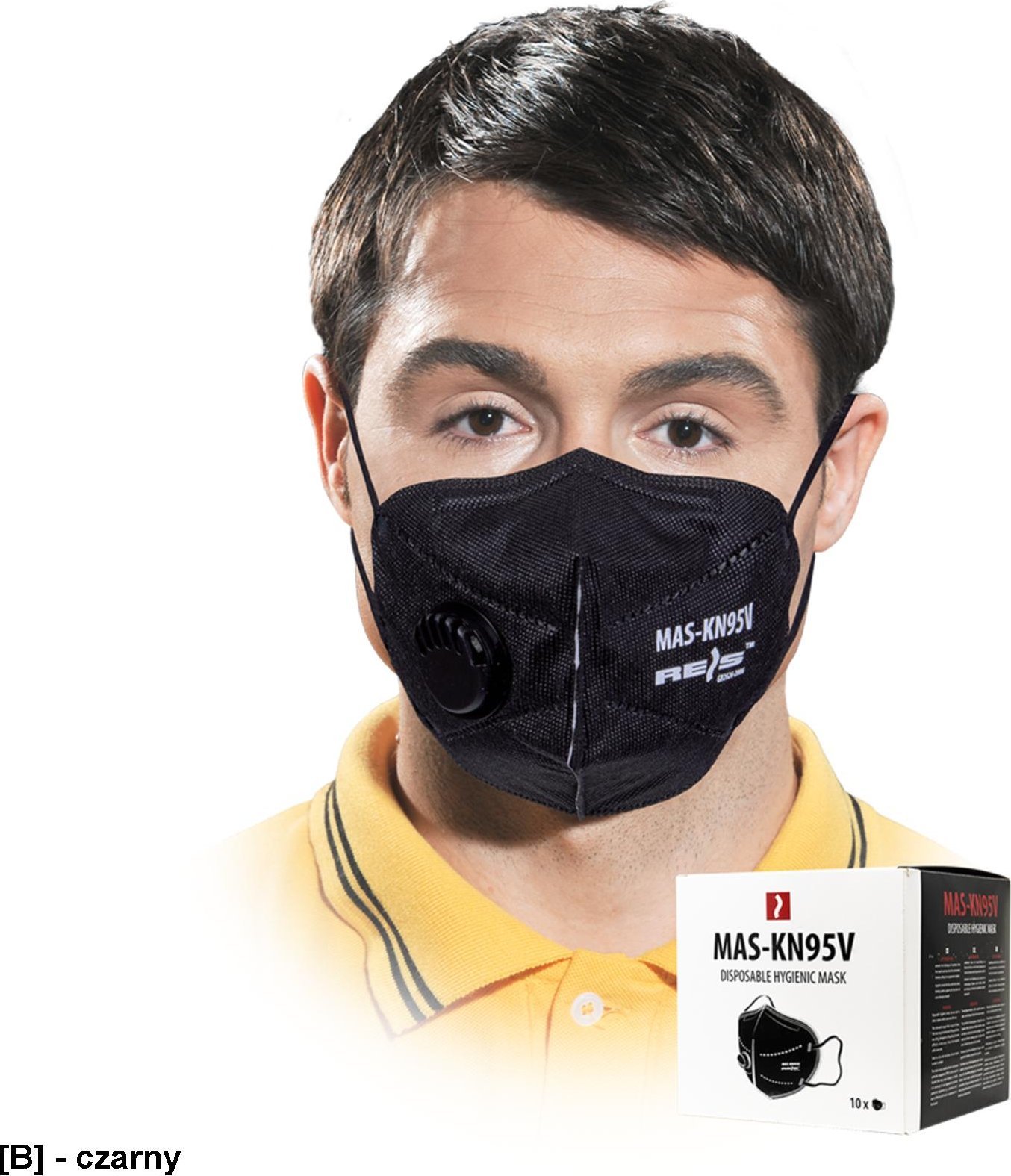 R.E.I.S. MAS-KN95V - Maseczka higieniczna pięciowarstwowa z polipropylenu z zaworkiem - czarny - uni