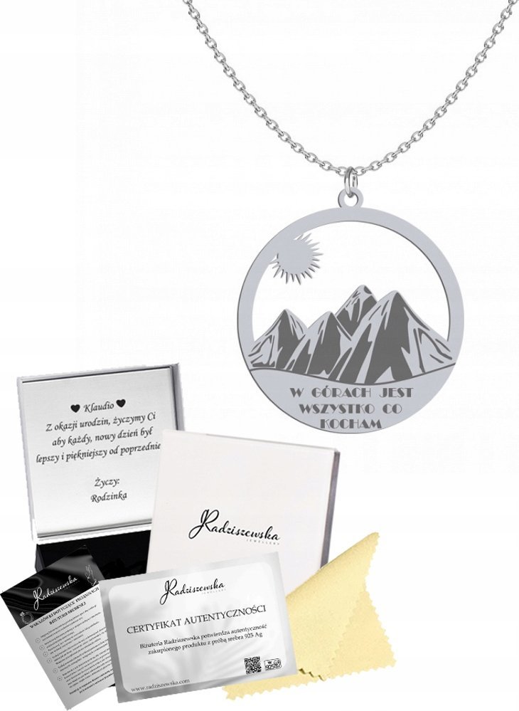 Radziszewska Jewellery NASZYJNIK SREBRNY Z GÓRAMI GÓRY ŁAŃCUSZEK PREZENT 925 GRAWER GRATIS
