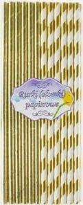 Słomki papierowe złote, miks dwóch wzorów, 6x197mm / 24 szt.