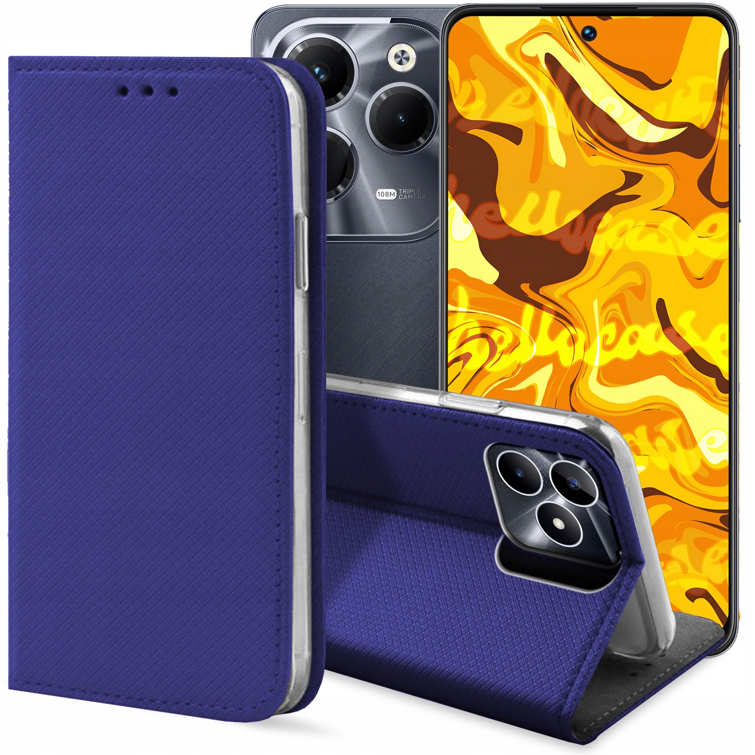 ETUI Z KLAPKĄ DO REALME NOTE 50 / C51 / C53 4G GRANATOWE MAGNETYCZNE KABURA