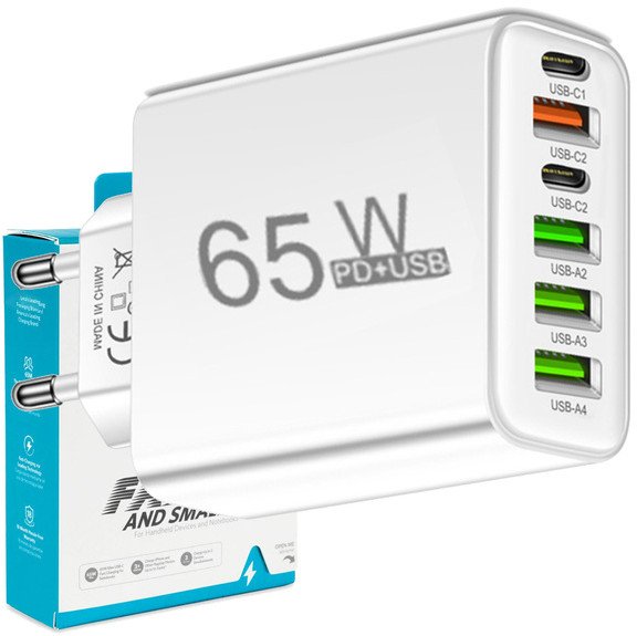 ŁADOWARKA SIECIOWA USB-C SZYBKA DO TELEFONU KOSTKA QUICK CHARGE 3.0 65W