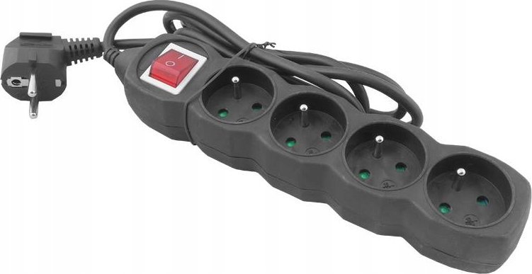 DPM Przedłużacz z wyłącznikiem, 4 gniazda, czarny, 3 m