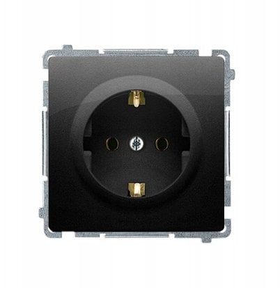 Simon Basic Gniazdo wtyczkowe z uziemieniem Schuko (moduł) z przesłonami torów prądowych, zaciski śrubowe czarny BMGSZ1Z.01/49